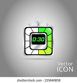 Electronic stopwatch icon. Realistic metallic timer. Thirty seconds. Kitchen clock. Flat design style. Made in vector illustration