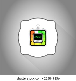 Electronic stopwatch icon. Realistic metallic timer. Fifty-five seconds. Kitchen clock. Flat design style. Made in vector illustration