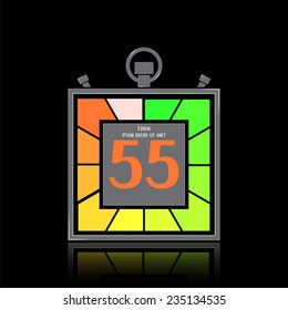 Electronic stopwatch icon. Square timer. Fifty-five seconds. Specular reflection. Kitchen clock. Flat design style. Made in vector illustration