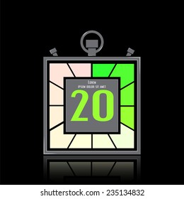 Electronic stopwatch icon. Square timer. Twenty seconds. Kitchen clock. Specular reflection. Flat design style. Made in vector illustration