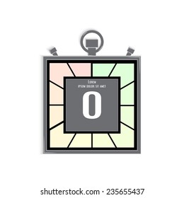 Electronic stopwatch icon. Square timer. Zero seconds. Kitchen clock. Isolated object. Flat design style. Made in vector illustration