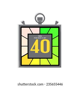 Electronic stopwatch icon. Square timer. Forty seconds. Kitchen clock. Isolated object. Flat design style. Made in vector illustration