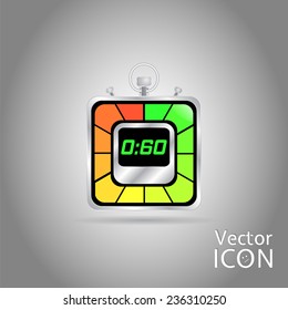 Electronic stopwatch icon. Square timer. Sixty seconds. Kitchen clock. Flat design style. Made in vector illustration