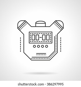 Electronic stopwatch with start time and zero on dial. Sport timer. Competition result record. Flat line style vector icon. Single design element for website, business.