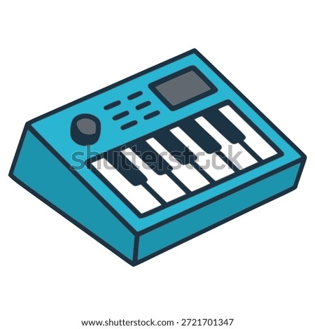 electronic synthesizer keyboard digital console flat color vector illustration template design