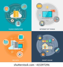 Electronic systems for security and convenience with smart house internet of things big data isolated vector illustration