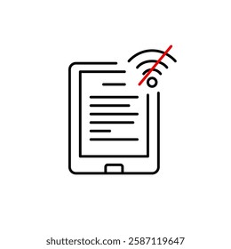 Electronic tablet and no wi-fi symbol. Disconnected book reader. No synchronization. Pixel perfect, editable stroke vector icon