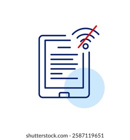 Electronic tablet and no wi-fi symbol. Disconnected book reader. No synchronization. Pixel perfect, editable stroke vector icon