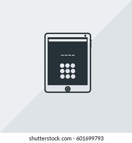 Electronic Tablet Pin Requirement Vector Icon, The symbol of tablet with active lock screen. Simple, modern flat vector illustration for mobile app, website or desktop app   