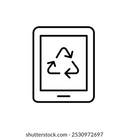 Electronic tablet with recycle arrows. Digital sustainability, eco-friendly technology. Pixel perfect, editable stroke icon