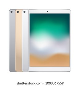 Electronic tablets of different colors, front view and backside. Vector illustration.