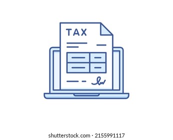 Electronic Tax Return Form Icon. Online Tax Payment Concept. Digital Tax Return Document. Laptop With Tax Form File. Vector Flat Line Icon