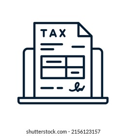 Electronic Tax Return Form Icon. Online Tax Payment Concept. Digital Tax Return Document. Laptop With Tax Form File. Vector Flat Line Icon