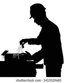 Electronic technician in work shop silhouette vector