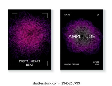 Electronic Techno Music Poster Vector Background. Digital Cyber Space Online Education Future Layout. Virtual Reality Geometric Neon Funky Cover. Big Data Techno Music Poster. Media Set