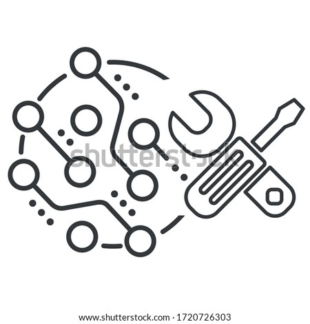 Electronic technologies, equipment. Settings, modernization. Vector linear icon isolated on white background.