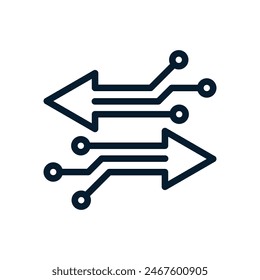 Concepto de tecnología Electrónica. Transmisión de información sobre cambios en los datos. Vector lineal aislado sobre fondo blanco.