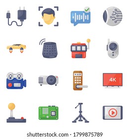 Electronic and Technology Devices Icons in Modern Flat Style Pack 