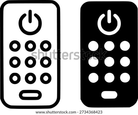Electronic or technology icon, vector illustration of remote, black and white in outline and silhouette versions