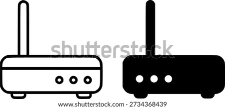 Electronic or technology icon, vector illustration of wifi router, black and white in outline and silhouette versions