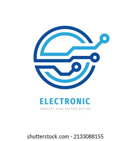 Electronic technology - vector logo design. Digital chip sign. Network communication concept symbol.