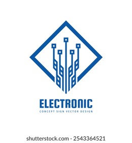 Electronic technology - vector logo design. Digital chip icon sign. Network concept symbol.