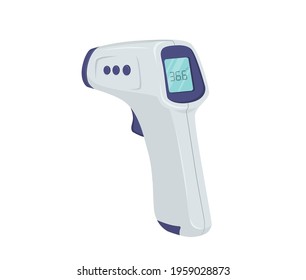 Electronic temperature meter. White laser medical device with digital thermometer checking thermal surges in case coronavirus pandemic and vector infections.