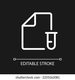 Electronic test record pixel perfect white linear ui icon for dark theme. Medical screening. Vector line pictogram. Isolated user interface symbol for night mode. Editable stroke. Arial font used
