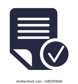 Electronic text document symbol glyph vector illustration. Online doc, notepad and tick icon
