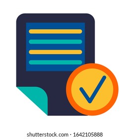 Electronic text document symbol glyph vector illustration. Online doc, notepad and tick icon