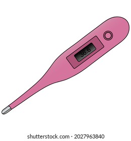 Termómetro electrónico. Ilustración vectorial coloreada. La pantalla muestra el resultado de la medición de la temperatura corporal 36.6. Dispositivo médico en un fondo blanco aislado. Estilo de caricatura. Tema de salud. 