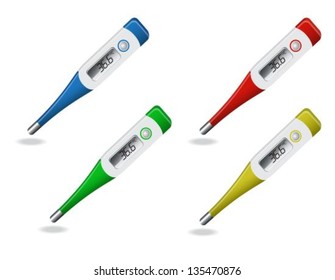 electronic thermometer four different colors on a white background