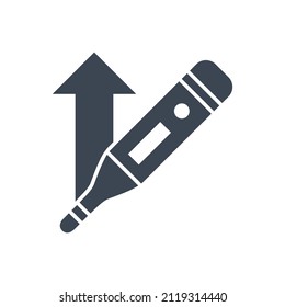 Electronic Thermometer with high temperature related vector glyph icon. Electronic Thermometer sign. Isolated on white background. Editable vector illustration