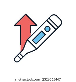 Termómetro electrónico con icono vectorial de alta temperatura. Señal del termómetro electrónico. Aislado sobre fondo blanco. Ilustración vectorial editable
