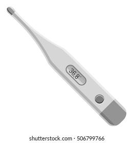 Electronic thermometer icon. Gray monochrome illustration of electronic thermometer vector icon for web