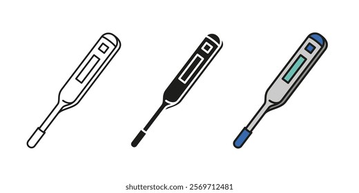 Electronic thermometer icon. Human body temperature measurement symbol. Heat thermometer vector illustration. Health care diagnostic tool sign. Digital thermometer pictogram. Fever, disease and flu.