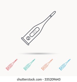 Electronic thermometer icon. Measurement tool sign. Temperature control symbol. Linear icons on white background.