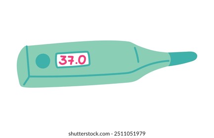 Un termómetro electrónico para medir la temperatura. Termómetro de grado con iconos aislados. Equipos médicos y de salud. Ilustración vectorial de un termómetro médico con una temperatura normal