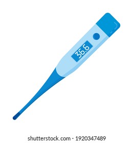 An electronic thermometer shows the temperature of a healthy person. Vector illustration on a white background in blue tones. Flat style