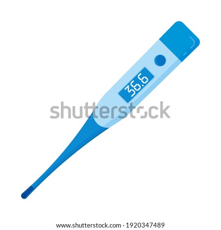 An electronic thermometer shows the temperature of a healthy person. Vector illustration on a white background in blue tones. Flat style