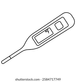 Electronic thermometer. Sketch. Vector illustration. Space for indicating degrees Fahrenheit on the display. Outline on an isolated background. Device for measuring body temperature. Coloring book.