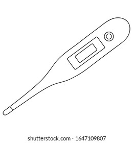 Electronic thermometer. Vector illustration. A place to indicate the degree on the display. Outline on an isolated background. Sketch. Coloring book for children. Health topic. Medical electronics.