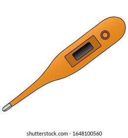 Electronic thermometer. Vector illustration. A place to indicate the degree on the display. Appliance on an isolated background. Cartoon style. Health topic. A device for measuring body temperature. 