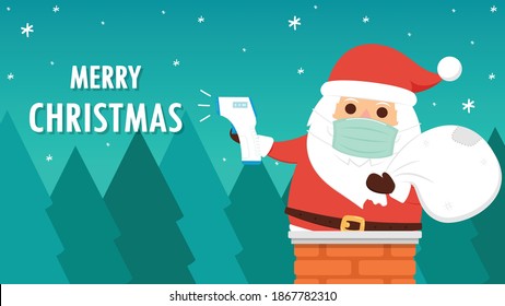 Electronic thermometer vector. Santa Claus cartoon vector. Santa character design. Face mask.