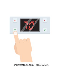 Electronic Thermostat with Hand Which is pressing button. Vector illustration.