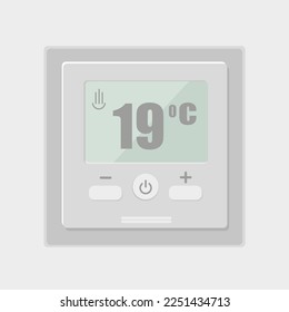 Electronic thermostat with a screen for the indoor heating. Temperature control isolated on white background. Vector illustration.