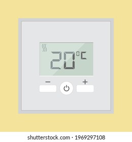 Termostato electrónico con pantalla para calefacción por suelo radiante. Control de temperatura. Ilustración vectorial aislada.