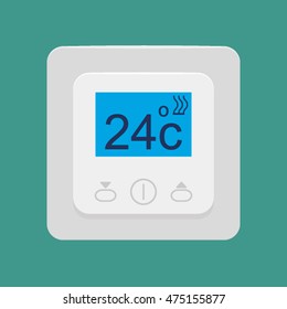 Electronic thermostat with a screen for the underfloor heating. Temperature control is insulated Vector illustration