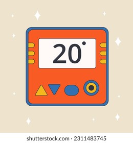 Termostato electrónico con pantalla indicador de temperatura. Ilustración vectorial moderna para la página web.