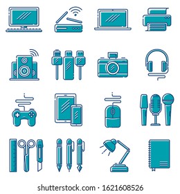 Electronic tools in working table set icon